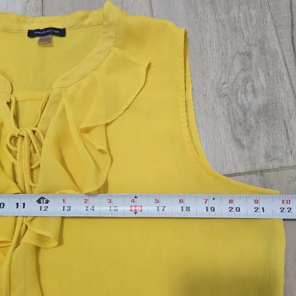 Tommy Hilfiger Womens XL Yellow Ruffle Tie Neck Chiffon Sleeveless Top blouse